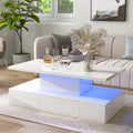 39.3" Coffee Table with Drawer, 2-Tier Rectangle LED White High Gloss V1076