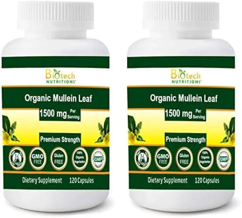 Organic Mullein Leaf 1500 mg 120 Vegetable Capsules Pack of 2 H5224