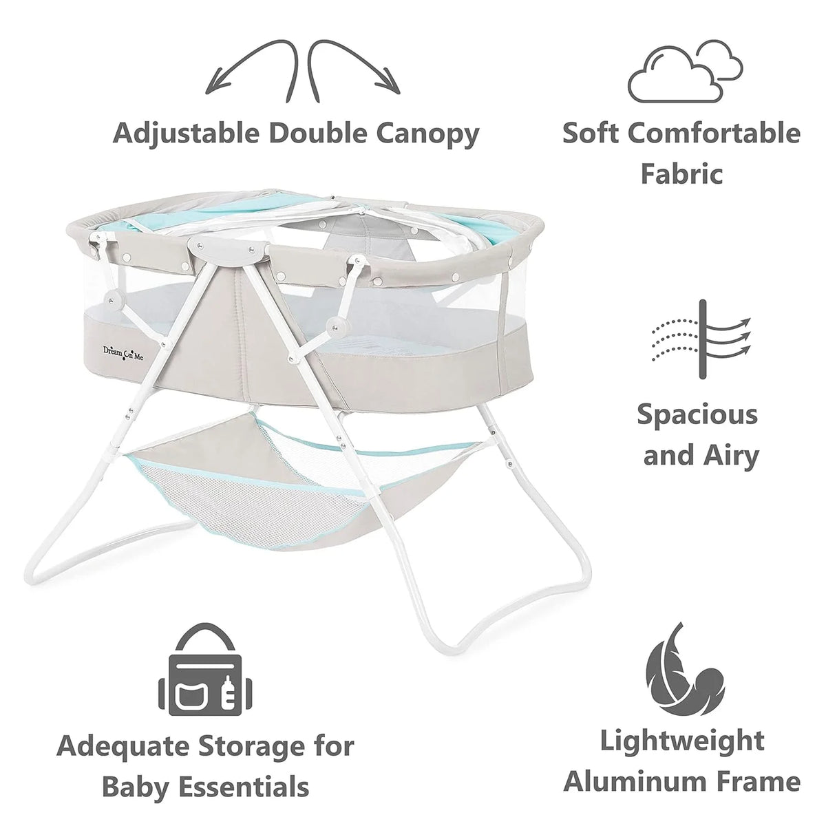 Lightweight Portable Baby Bassinet with Storage Basket W2703