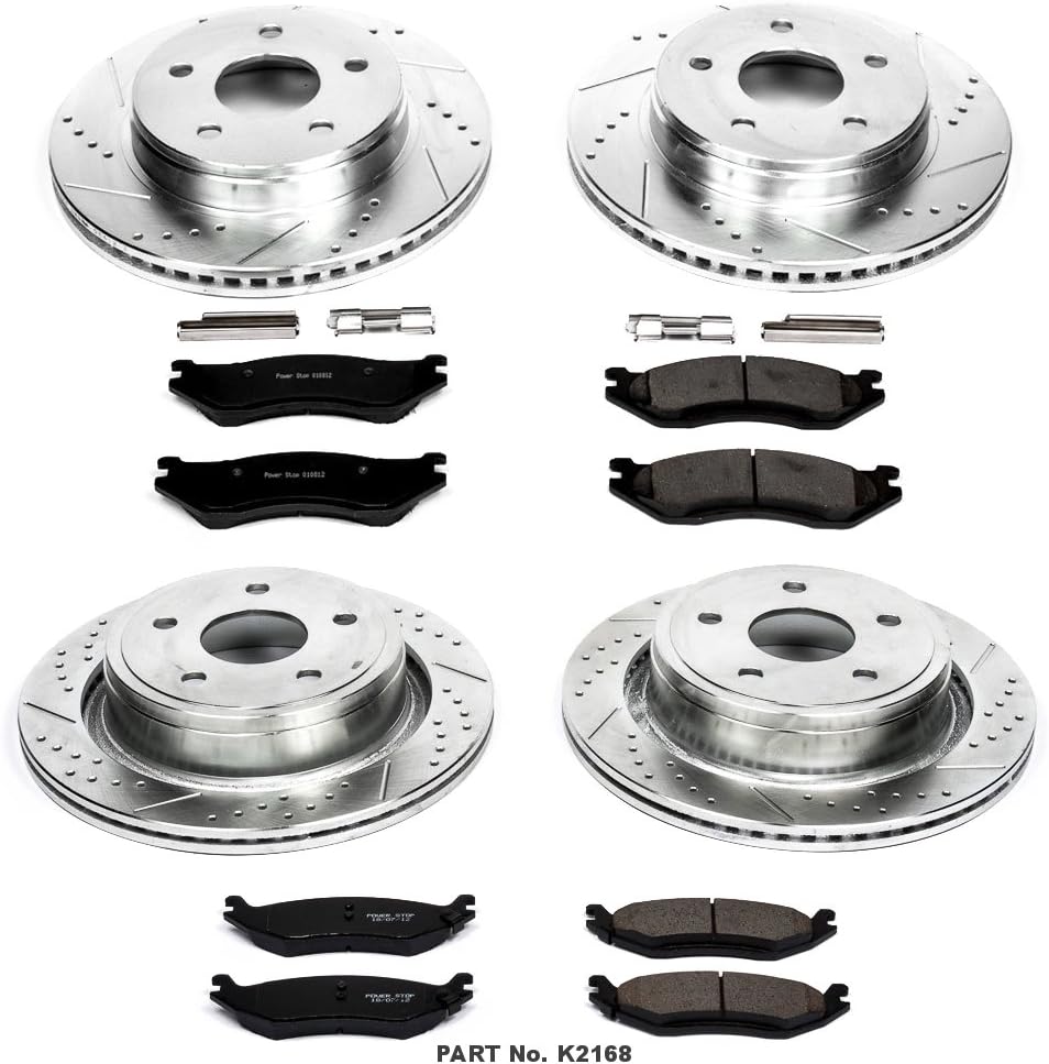 Front and Rear Carbon Fiber Brake Pads with Drilled & Slotted Brake Rotors Kit L571562