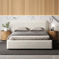 Queen Upholstered Platform Bed White Boucle Fabric V9786