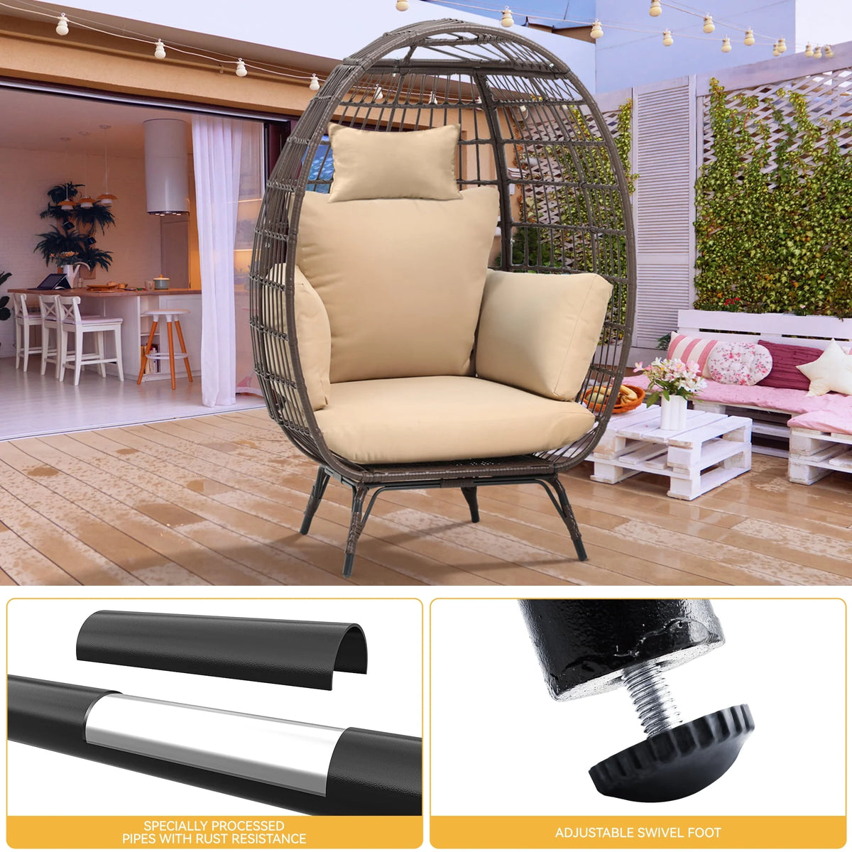 Egg Chair with Cushion Wicker PE Rattan V1536