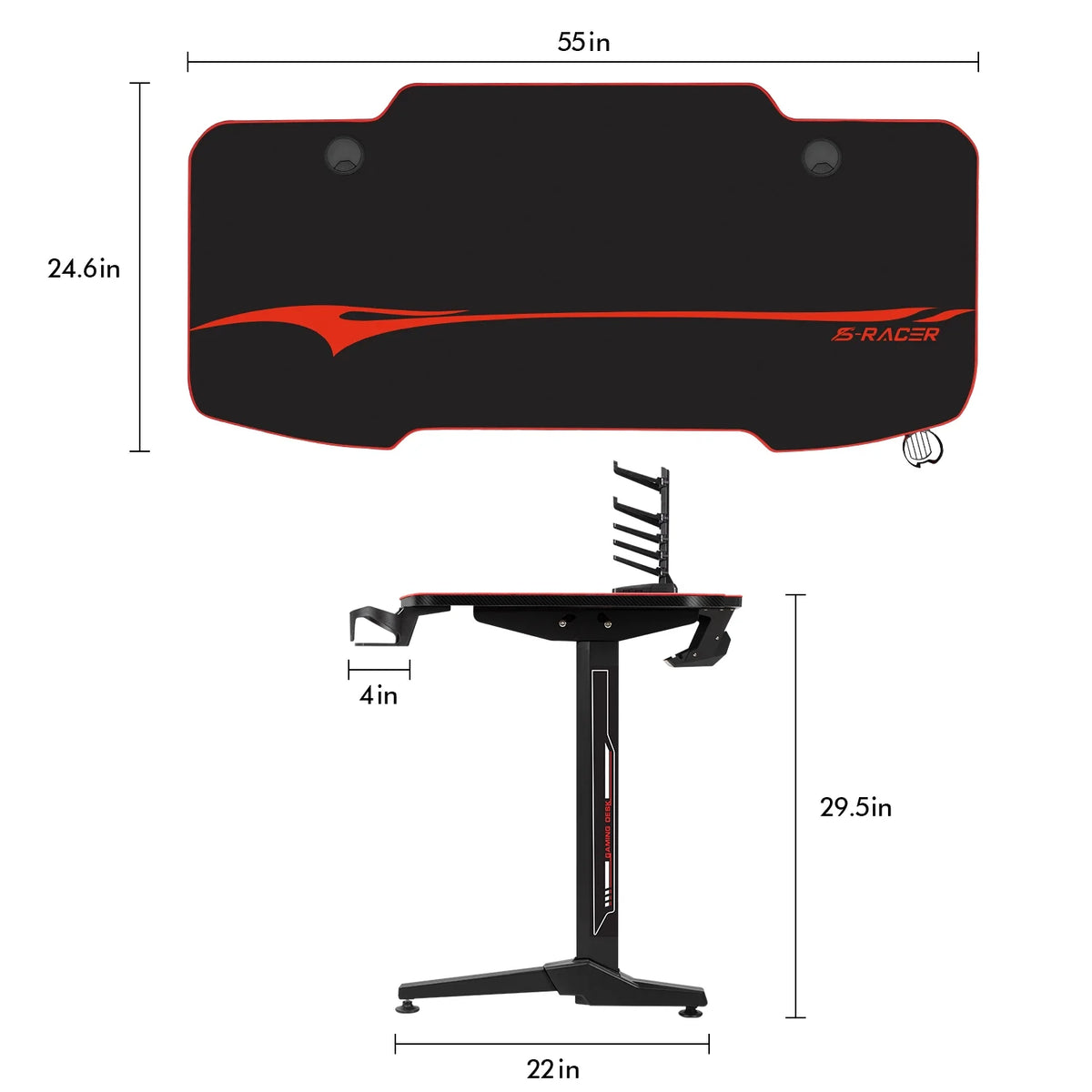 55 inch T-Shaped Legs Gaming Desk with Mouse Pad J9196