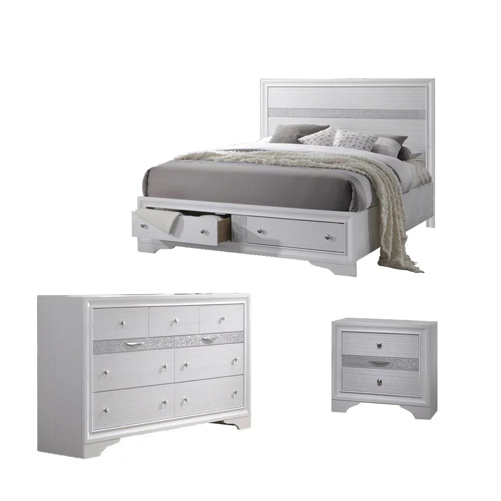White Wood 3 Piece Bedroom Set with Full Size Platform Bed K892