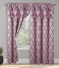 Moroccan Trellis Print Curtain Panels with Attached Valance, 54 X 84 inches, Set of 2, Purple K8225