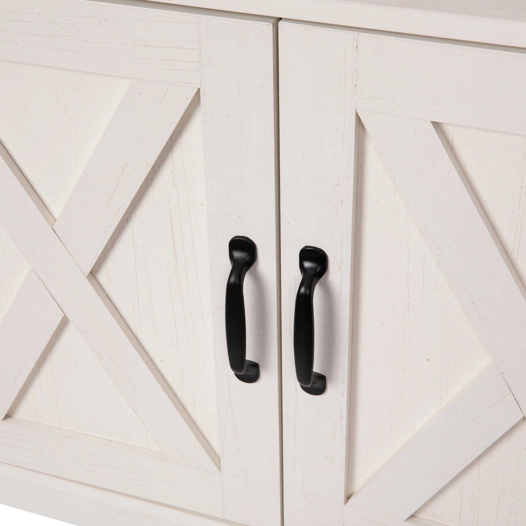 60" White Media Console with Rustic Oak Top J67585