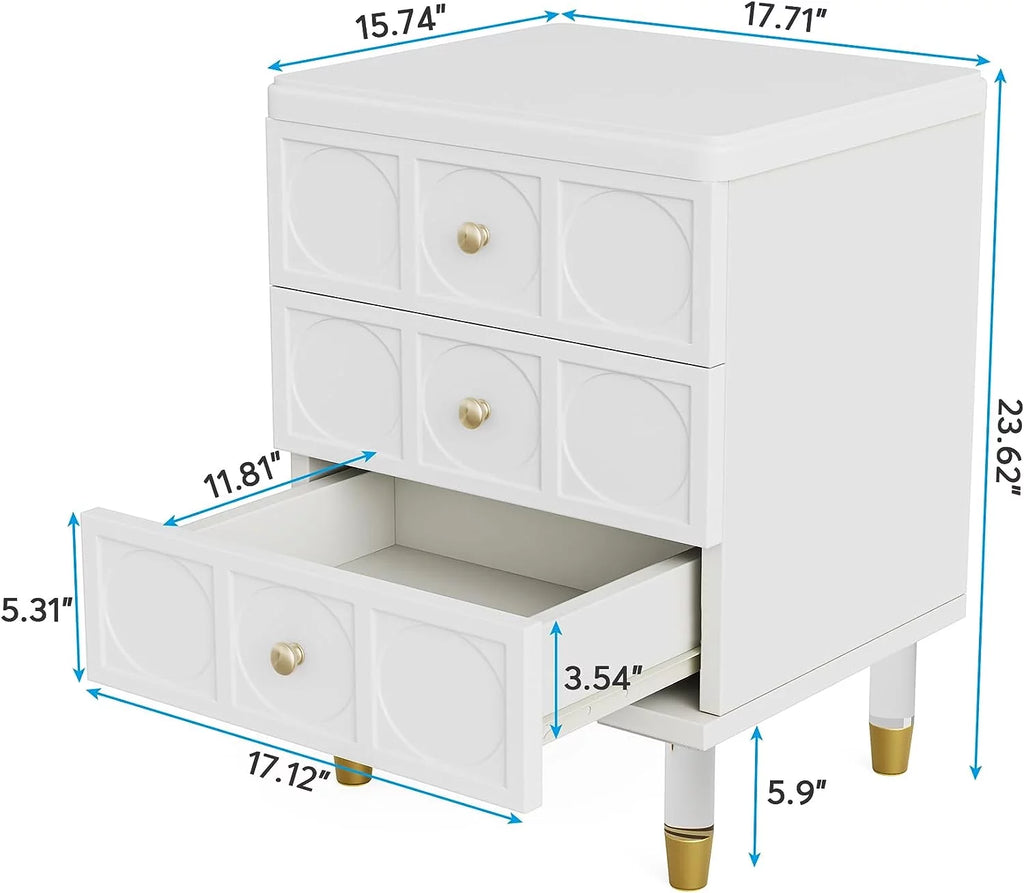 White Gold 3 Drawer Nightstand X1693