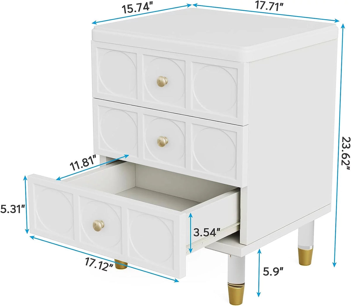 White Gold 3 Drawer Nightstand X1693