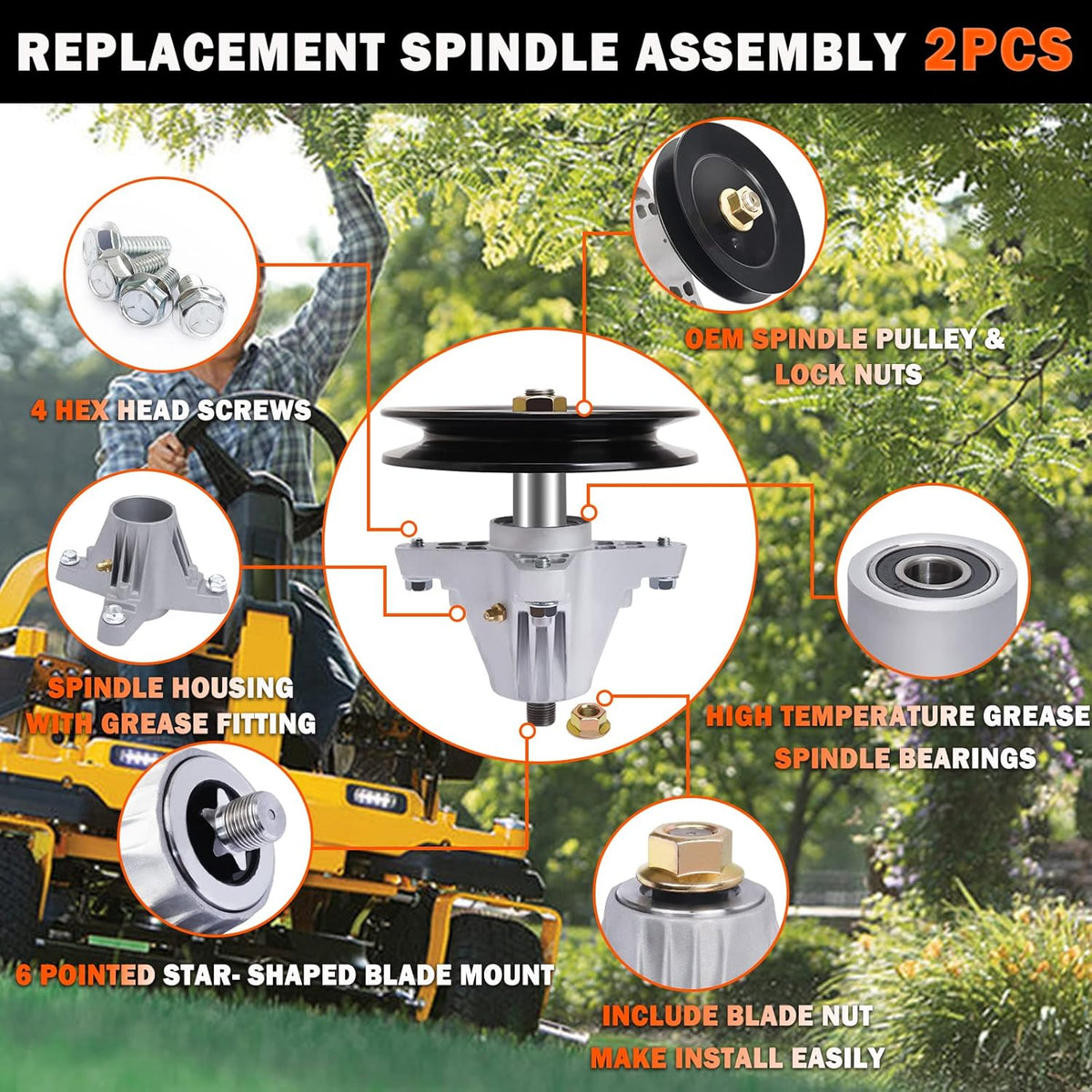 Spindle Assembly with Blade Nut, 2 Pack Q547331