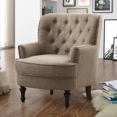Brown Linen Tufted Armchair A2564