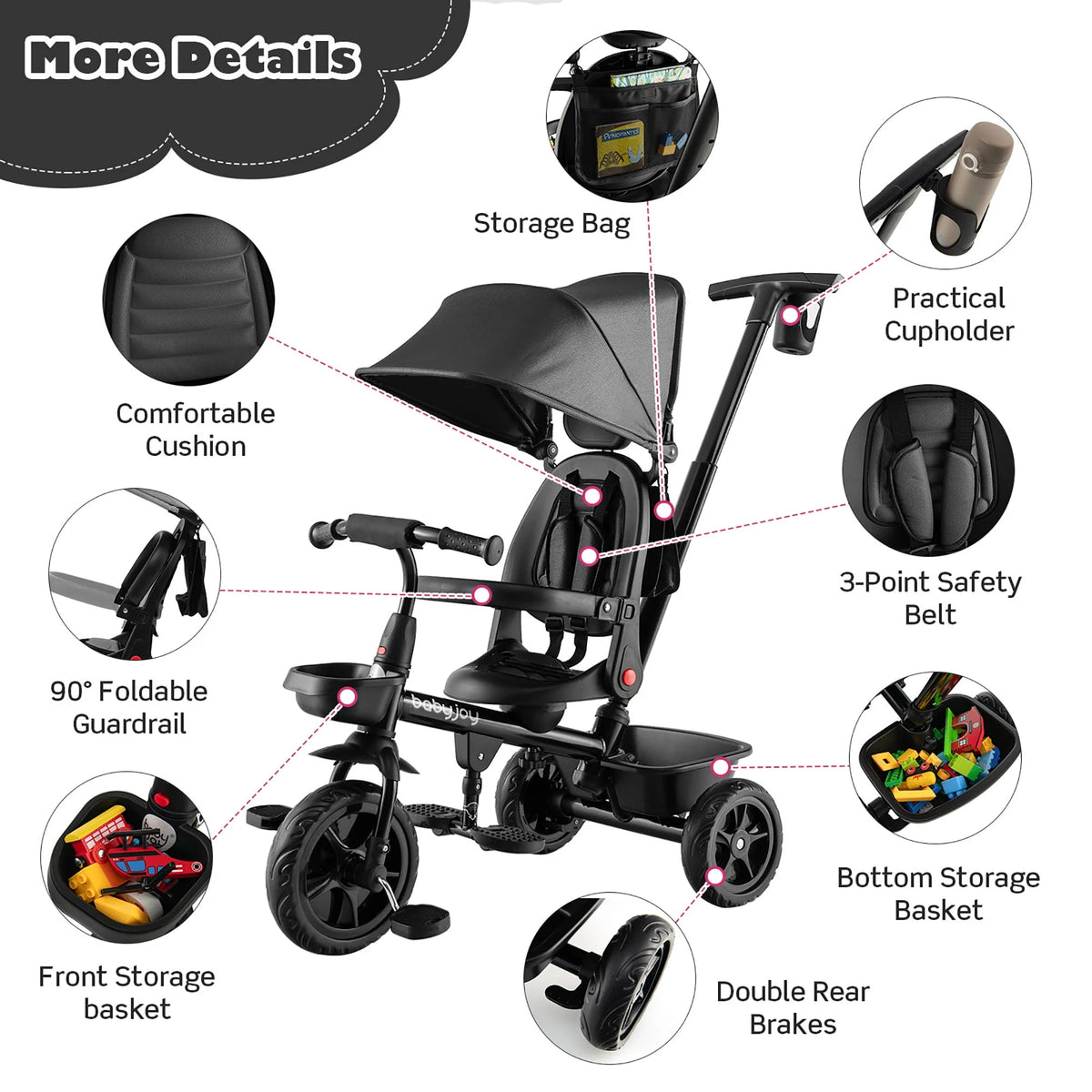 4-in-1 Toddler Tricycle with Adjustable Push Handle D579