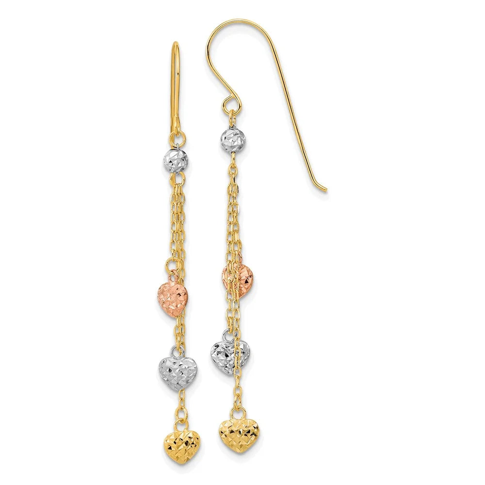 14 Karat Tri-color Diamond-cut Dangle Earrings I488750