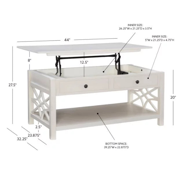 White 2-Drawer Lift-Top Coffee Table Y34872