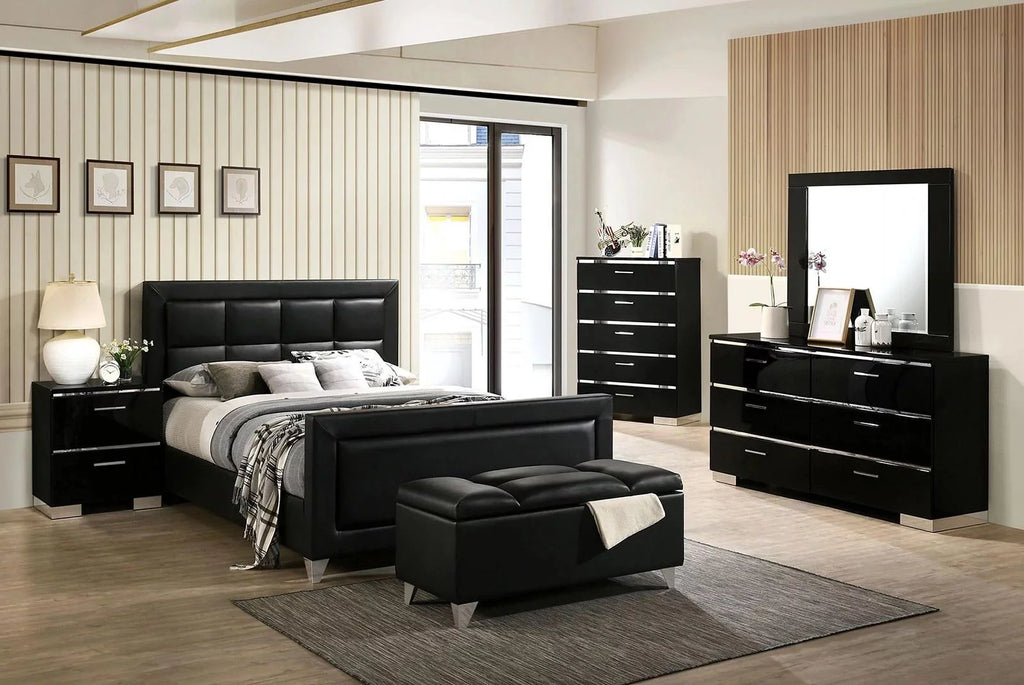 Black Solid Wood Queen Bedroom Set 6pcs J718734