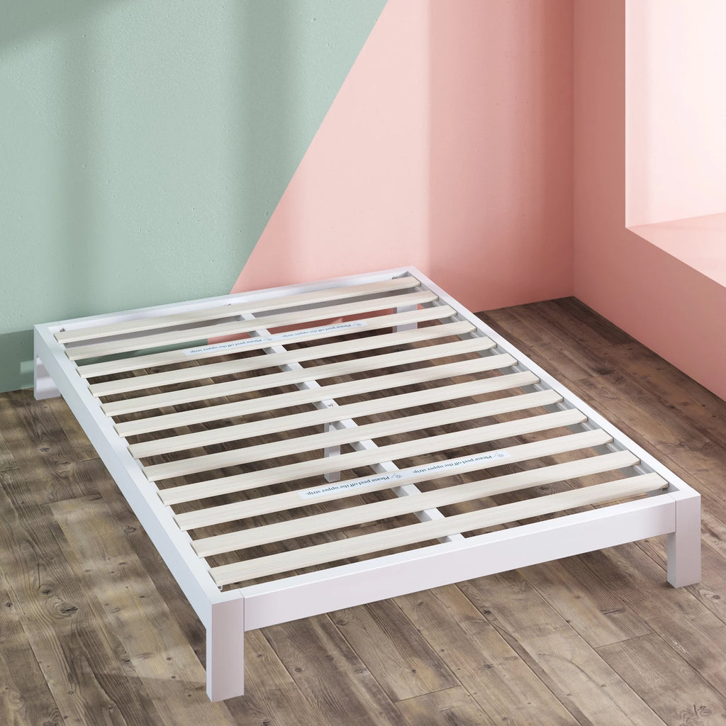 White Metal Platform Bed Frame, Queen Y9818