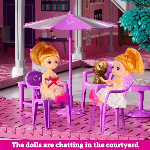Indoor Playset with 4 Storeys 11 Rooms 2 Dolls M865336