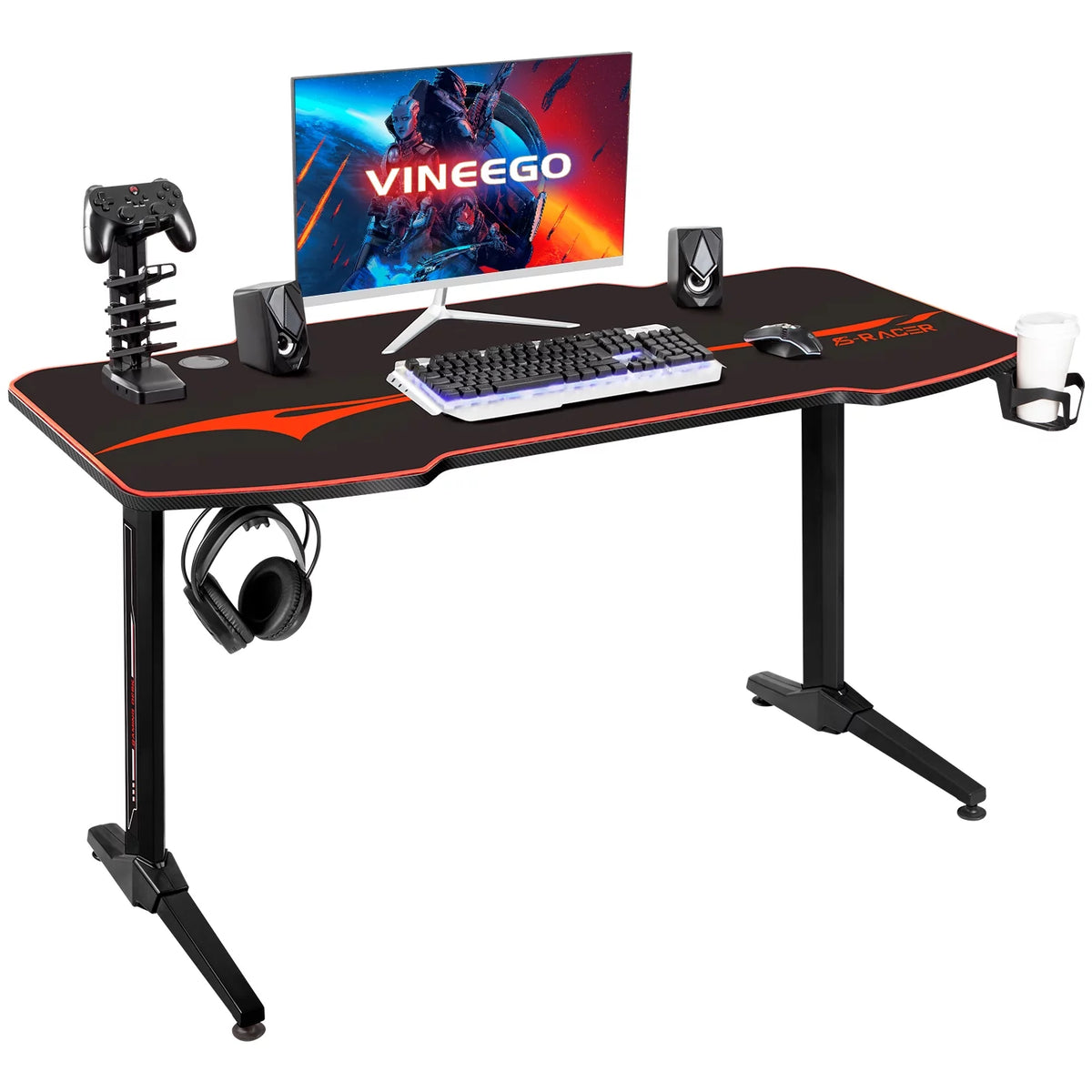 55 inch T-Shaped Legs Gaming Desk with Mouse Pad J9196