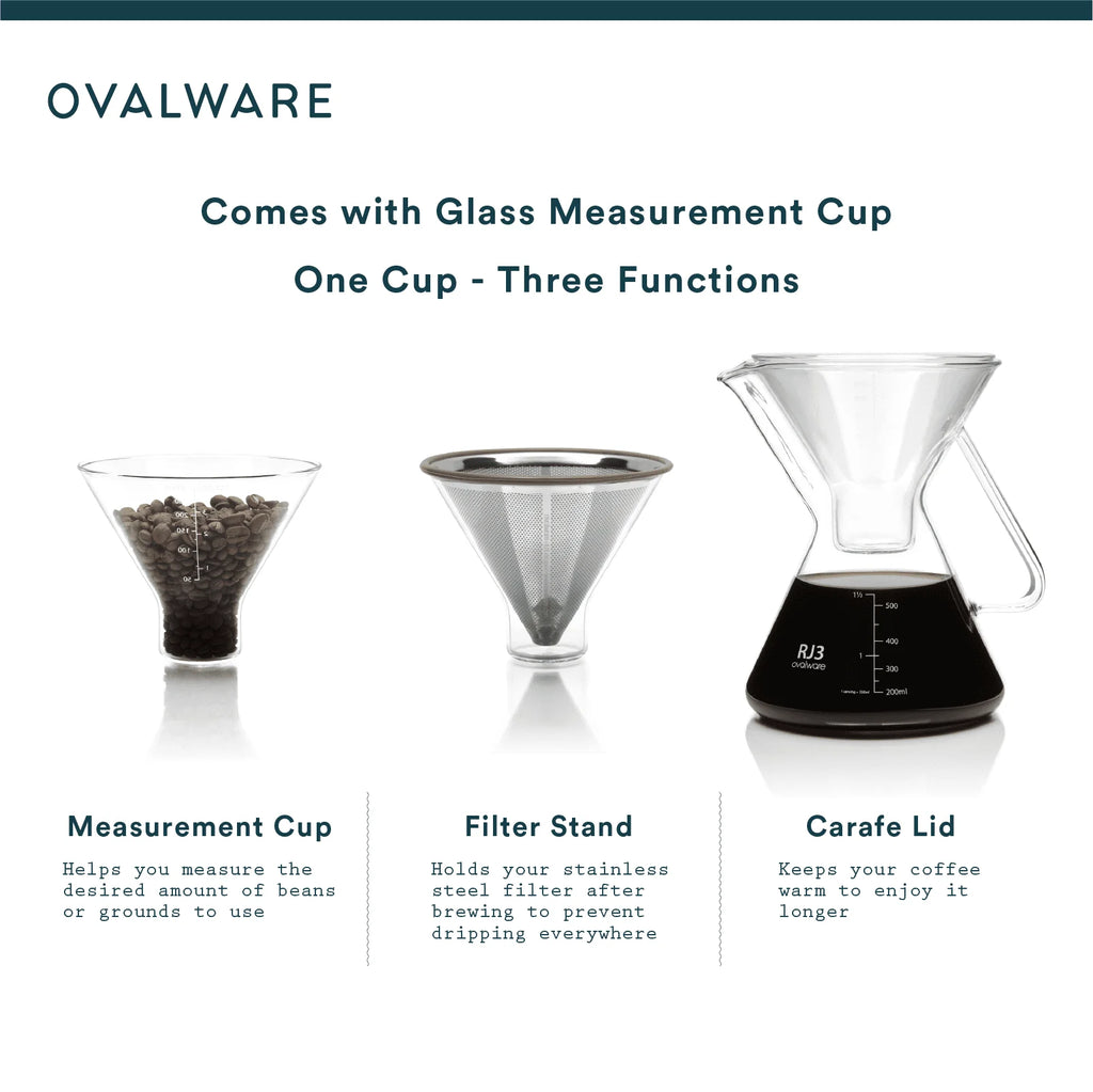 Pour-over Coffee Maker 17oz Stainless-Steel Filter Measuring Cup & Carafe N729