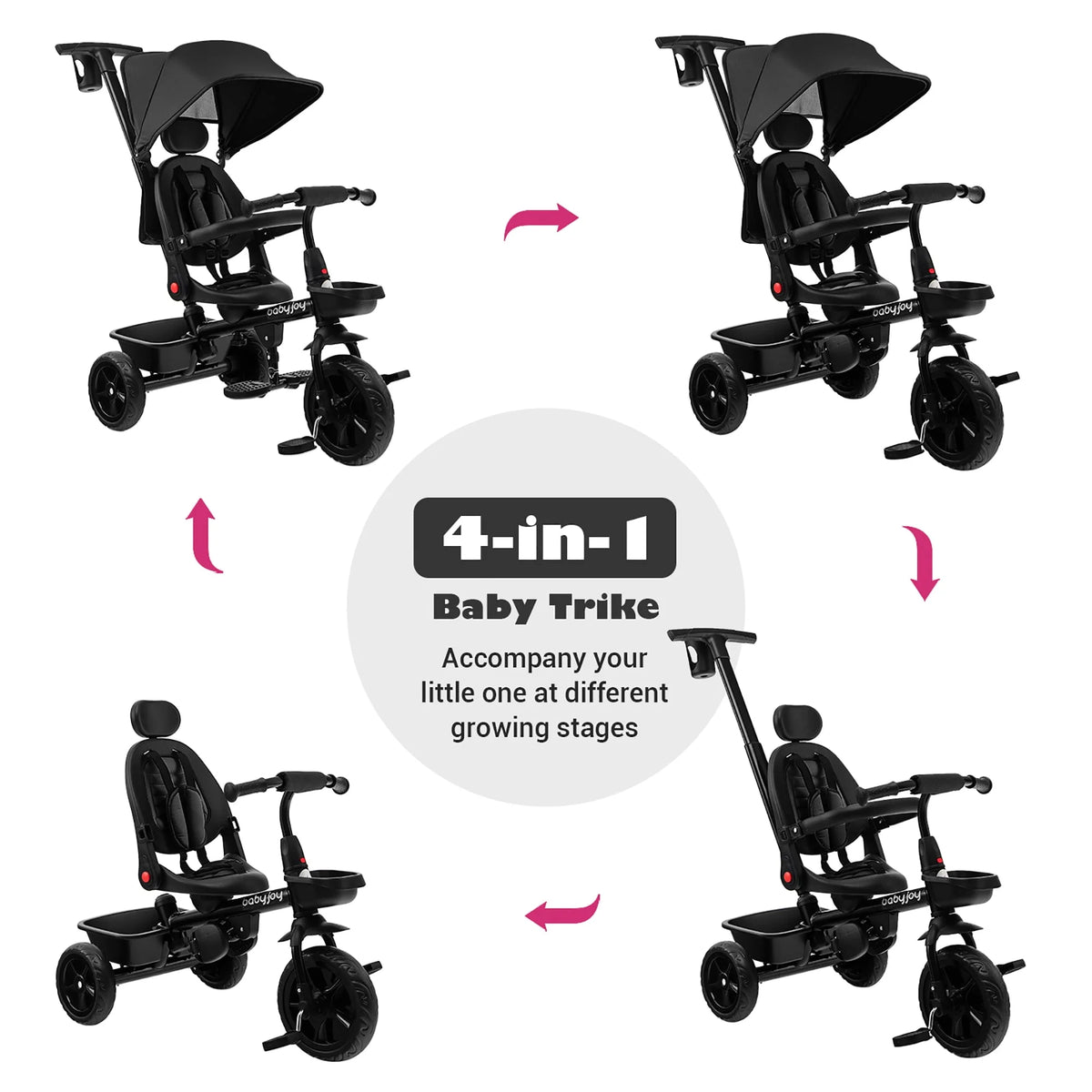 4-in-1 Toddler Tricycle with Adjustable Push Handle D579