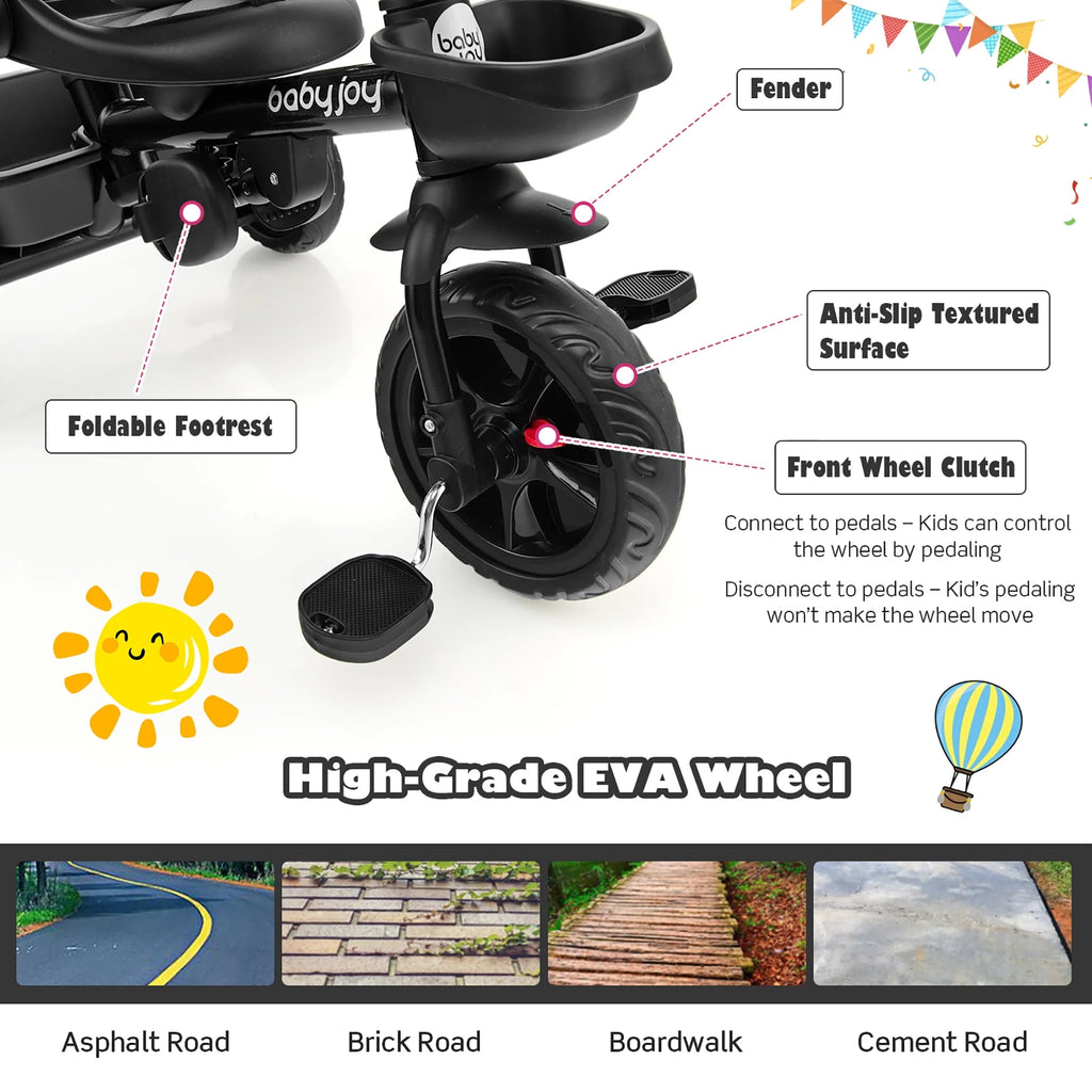 4-in-1 Toddler Tricycle with Adjustable Push Handle D579