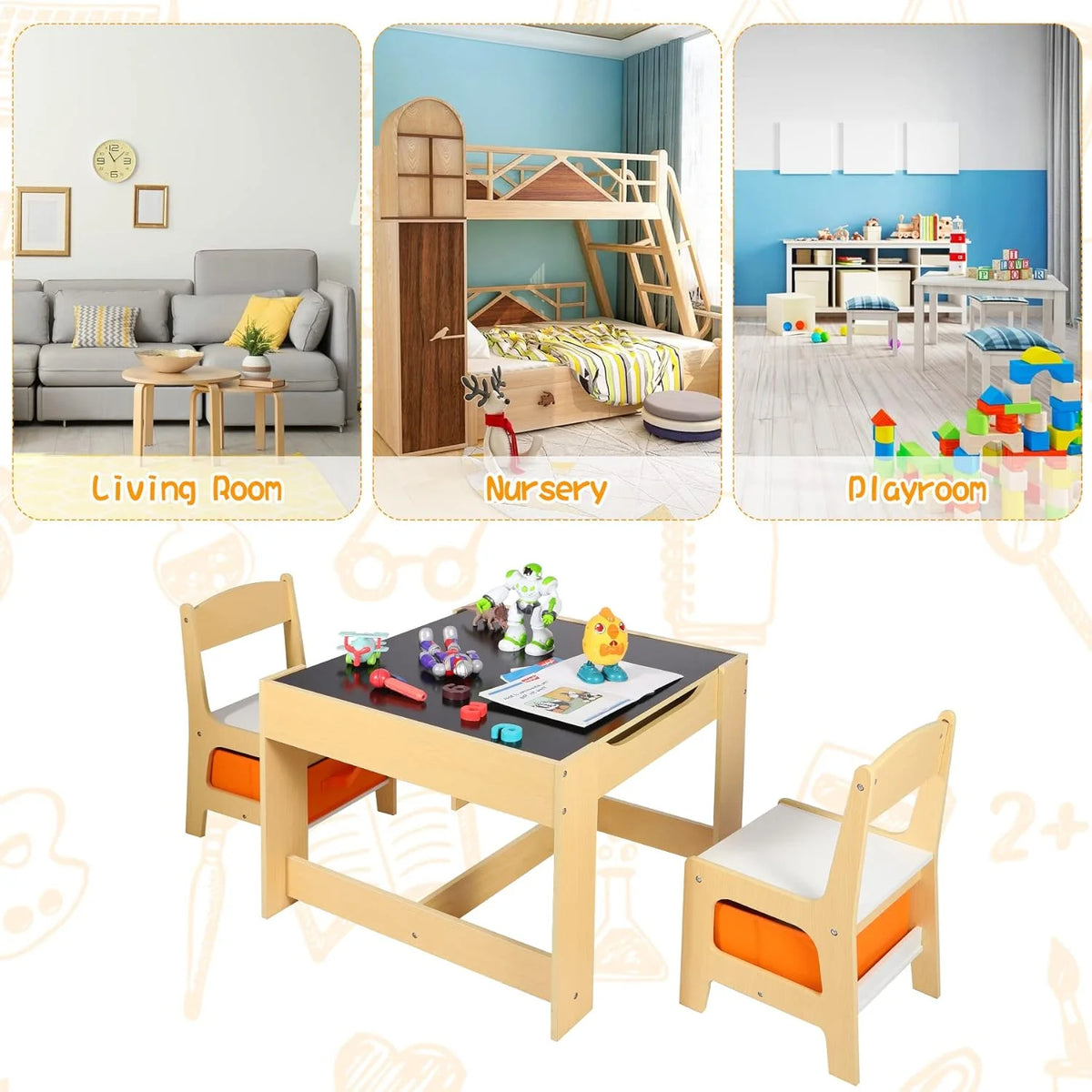 Kids Table and Chair Set with Storage Drawers W92038