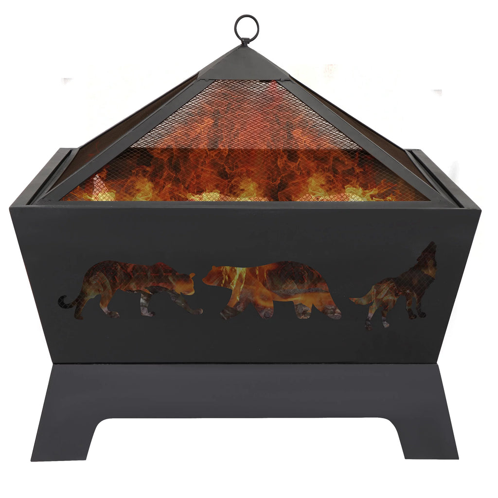 26 Metal Pyramidal Fire Pit with Cover&Poker F7851