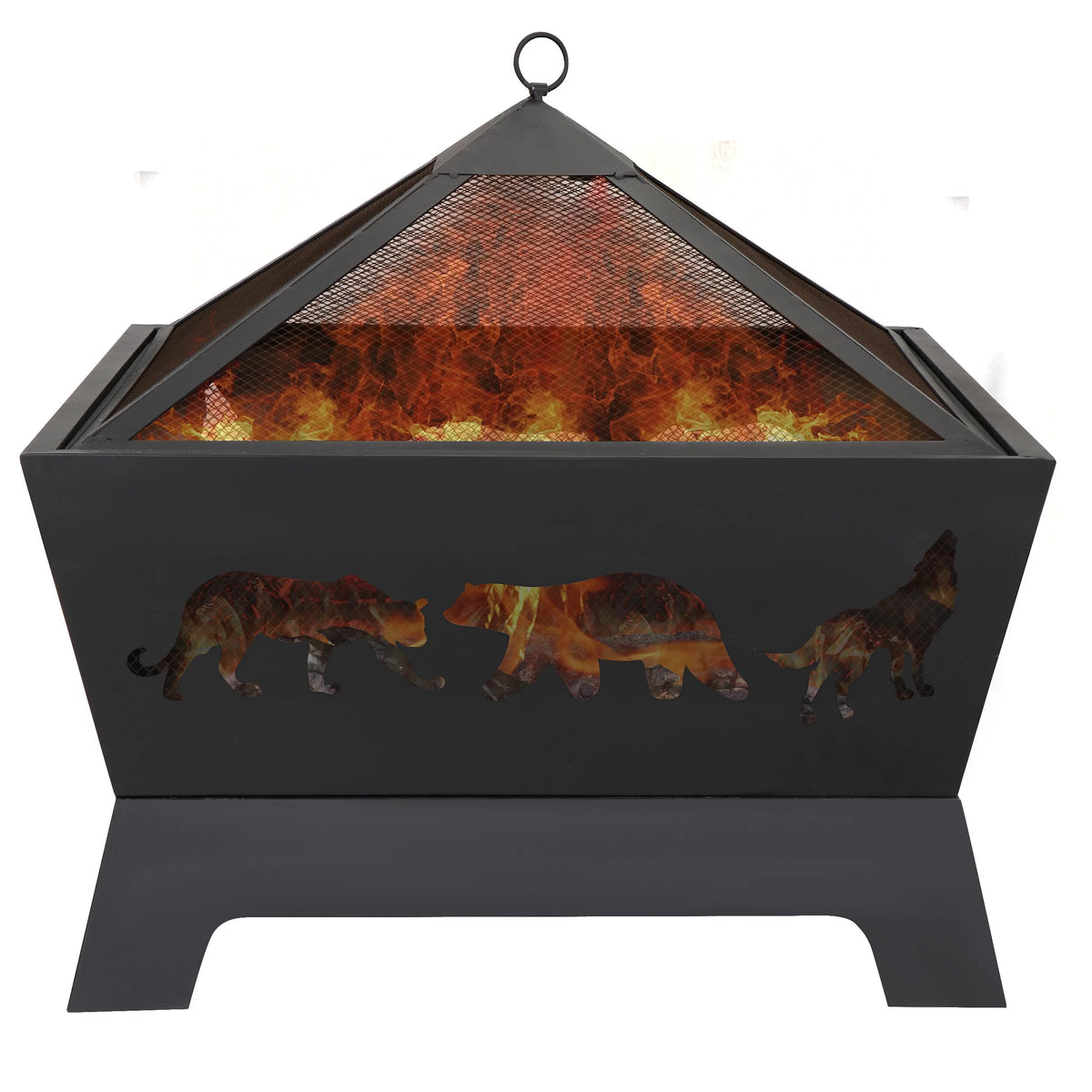 26 Metal Pyramidal Fire Pit with Cover&Poker F7851