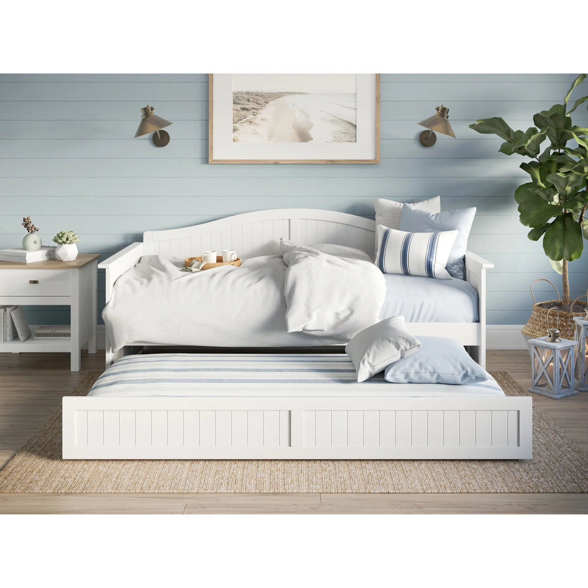 Twin Wood Daybed with Trundle in White P867114