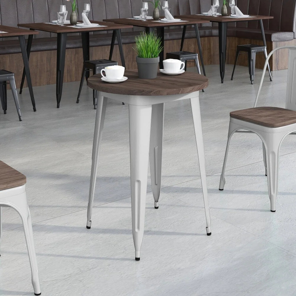 24" Round Metal Indoor Table with Wood Top X199774