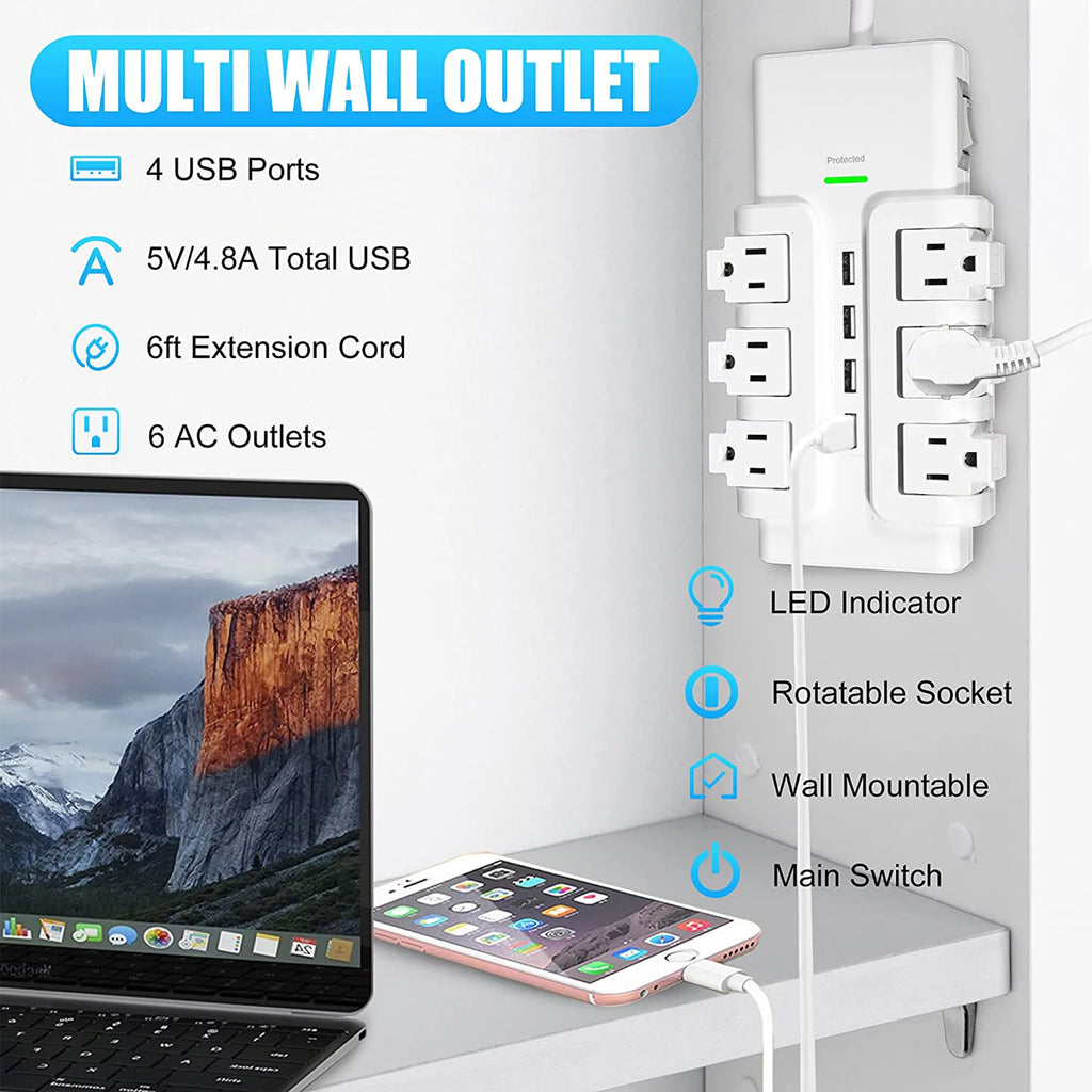 6 Outlet Surge Protector with 4 USB Ports X42540