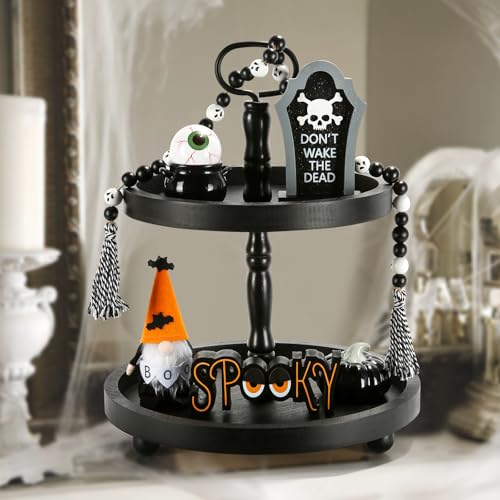 Halloween Decorations and Wooden Two Tiered Tray Stand S6344