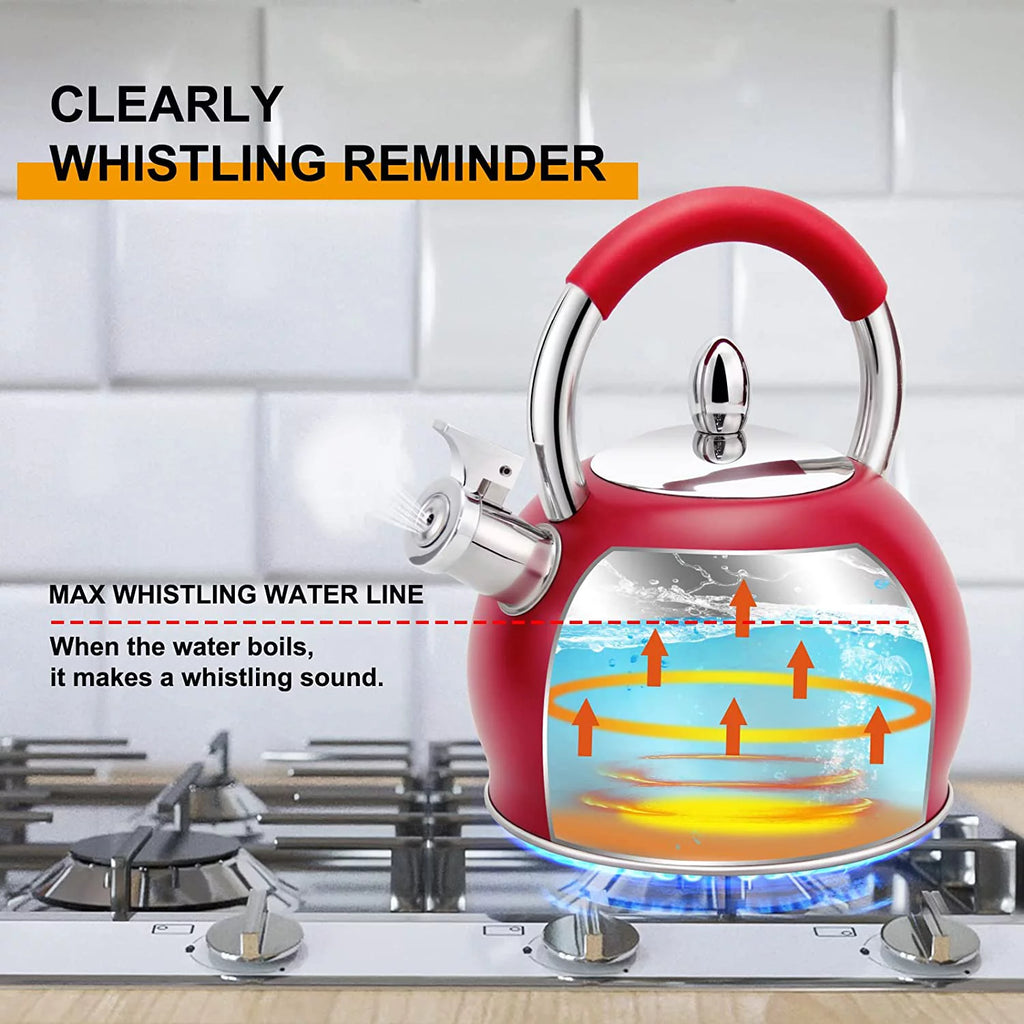 Red Stainless Steel Tea Kettle with Silicone Handle 3.2 Quart B741812