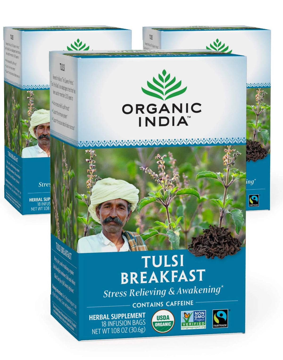 Organic Tulsi Breakfast Herbal Tea 18 Infusion Bags 3 Pack G604