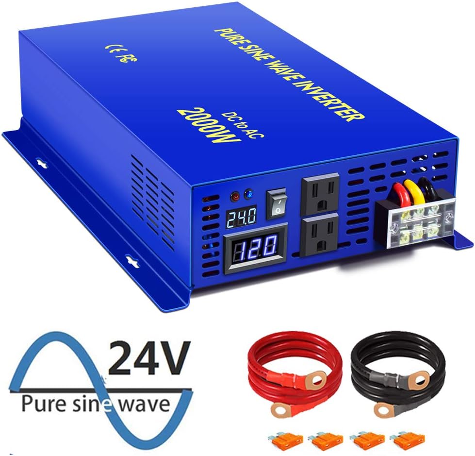 2000 Watt Pure Sine Wave Inverter 24V DC to 110v 120V AC E714