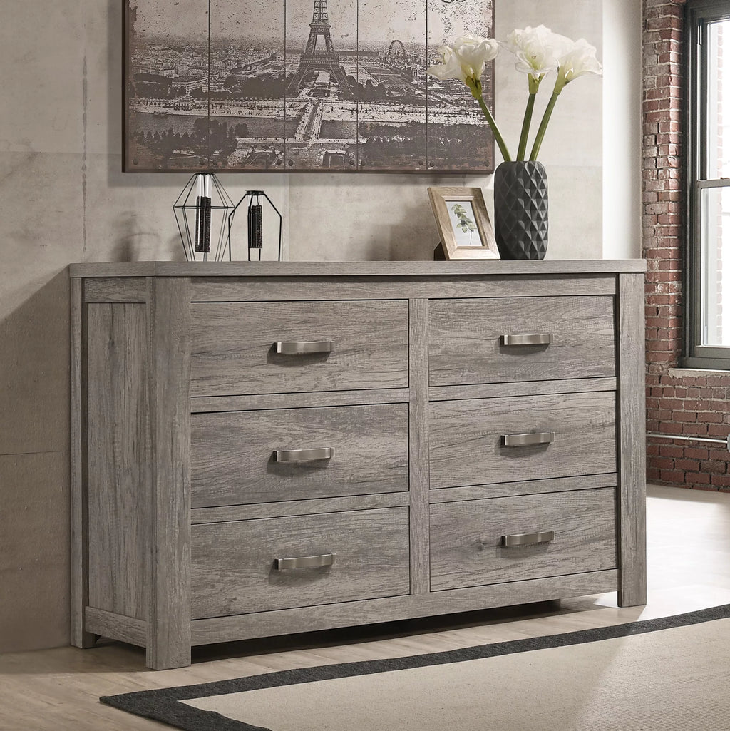 Weathered Gray Wood 6-Drawer Dresser B4573