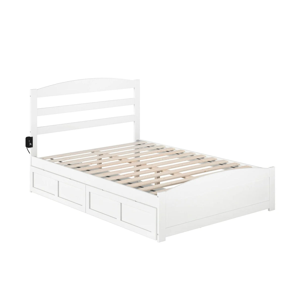 White Full Platform Bed with Footboard and 2 Storage Drawers I197510