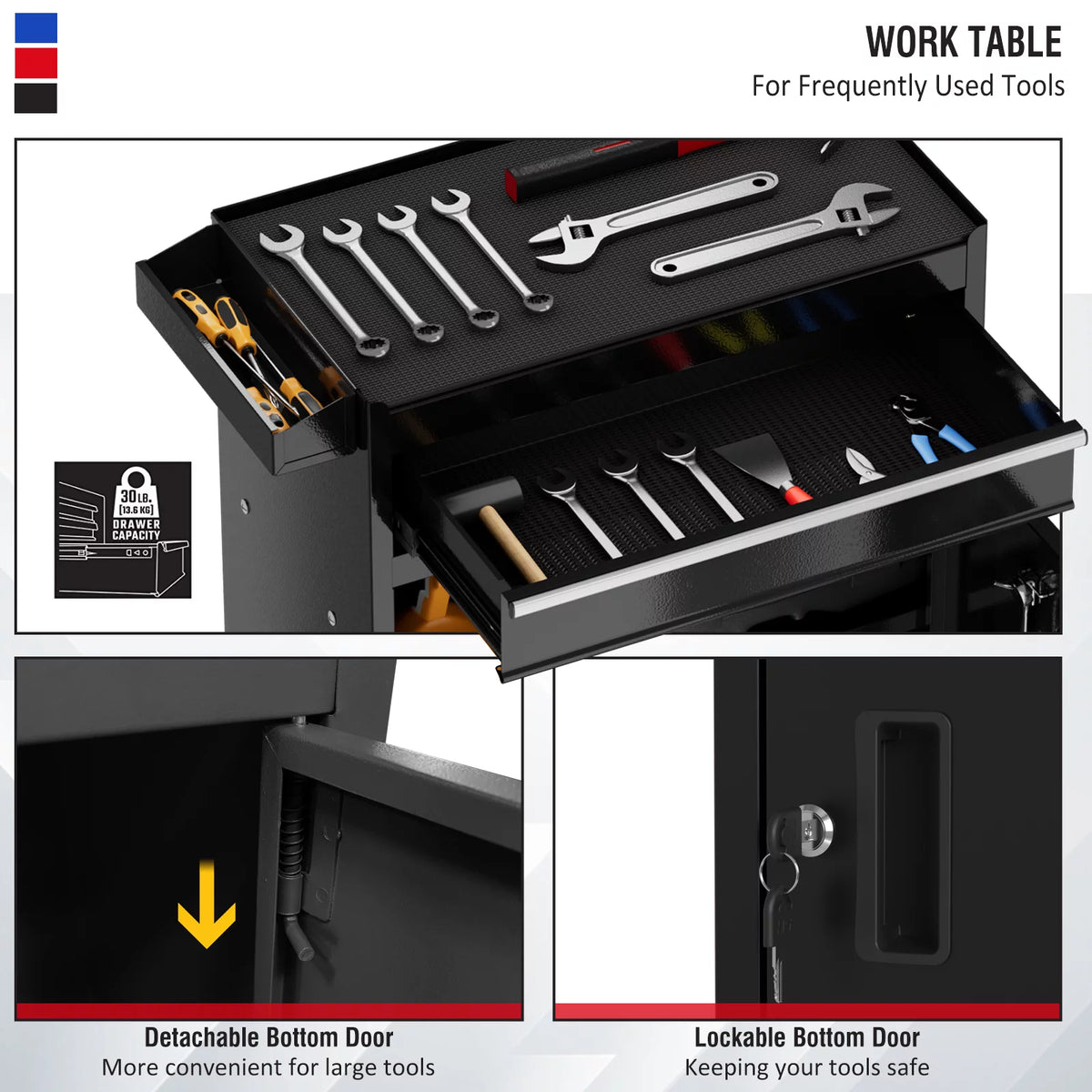 Black 5 Drawer Tool Storage Cabinet with Wheels and Lock U699