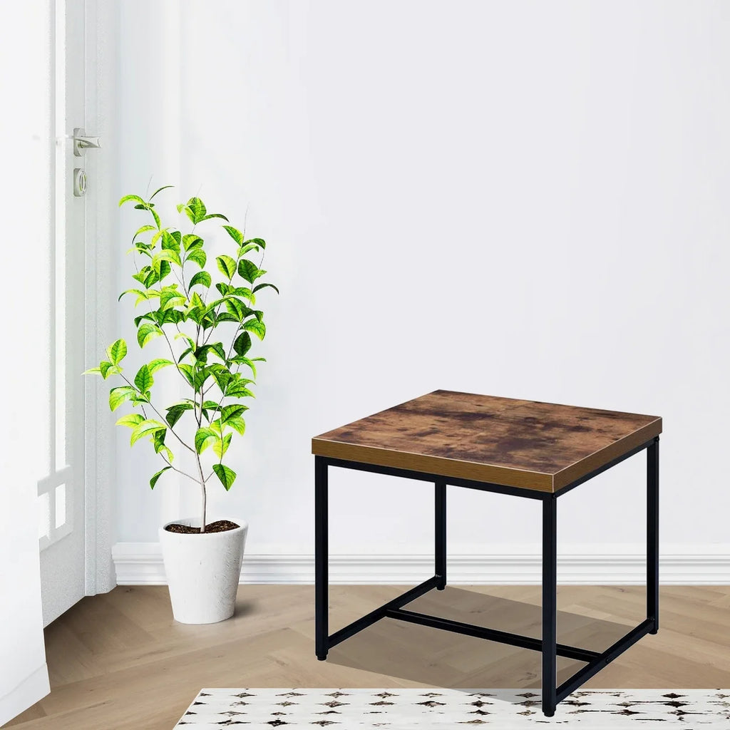 Brown and Black Wood and Metal End Table X296