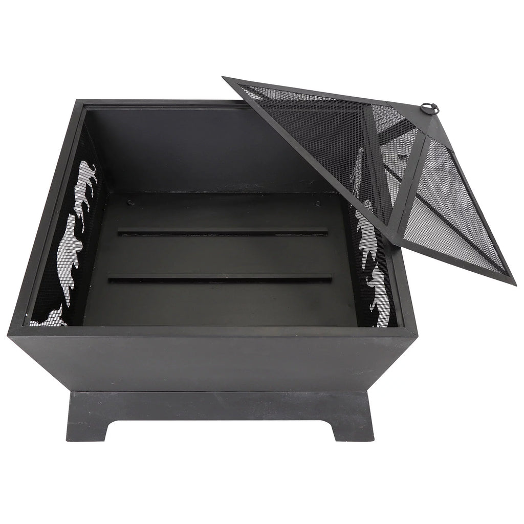 26 Metal Pyramidal Fire Pit with Cover&Poker F7851