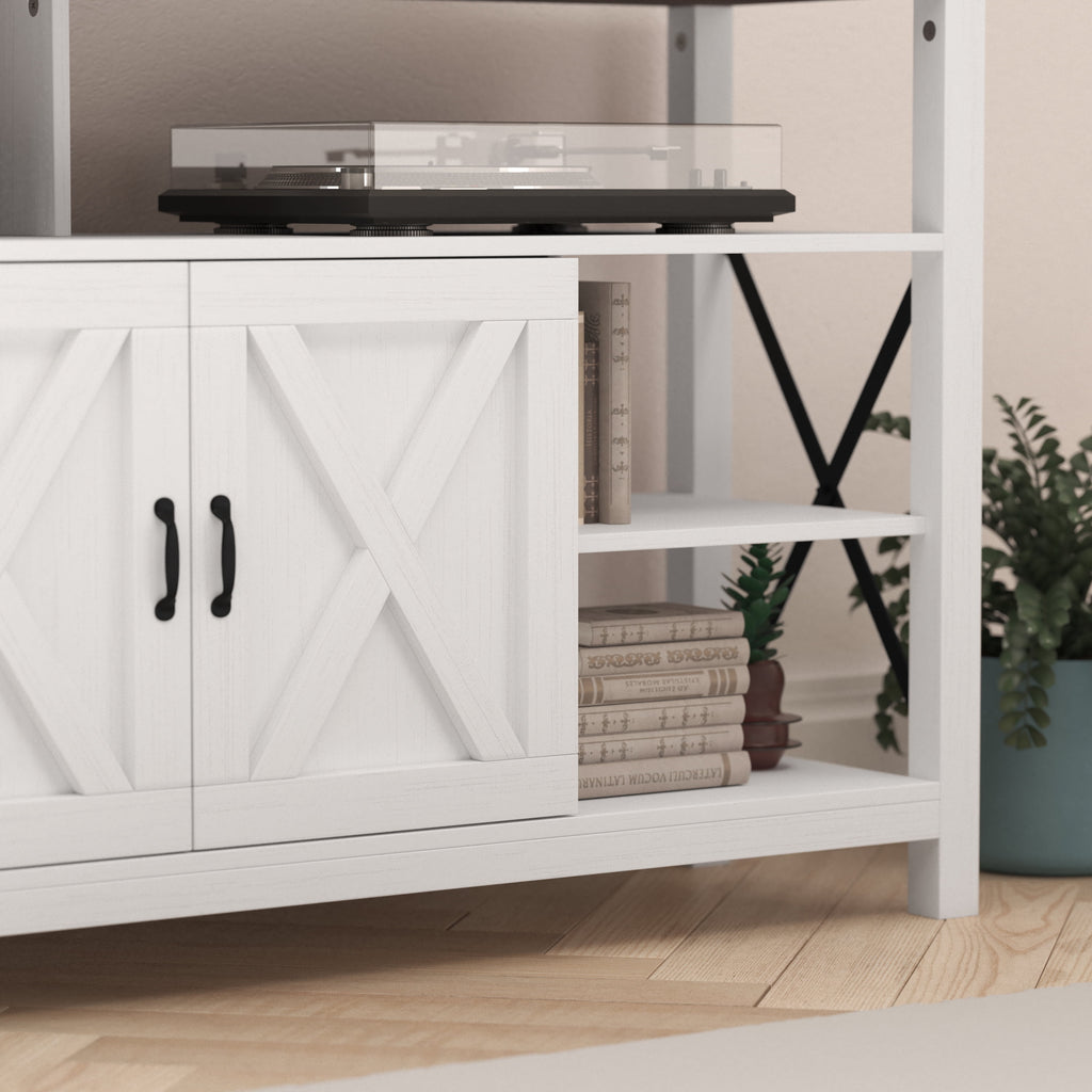 60" White Media Console with Rustic Oak Top J67585