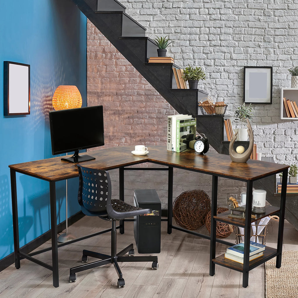 L Shaped Corner Computer Desk 54.3 inch with Storage Shelf W515411