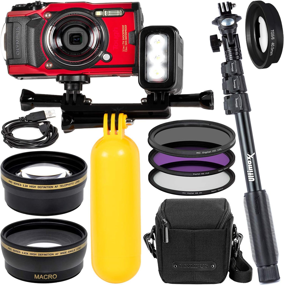 Red Digital Camera with Underwater LED Light and Carrying Case H538198
