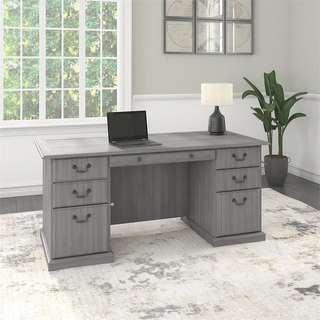 Gray Wood Executive Desk with Drawers U199286