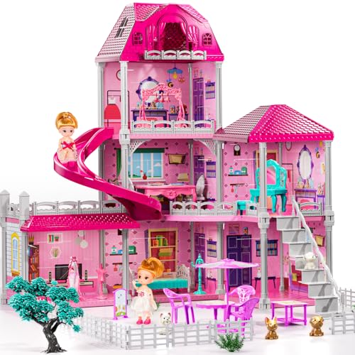 Indoor Playset with 4 Storeys 11 Rooms 2 Dolls M865336
