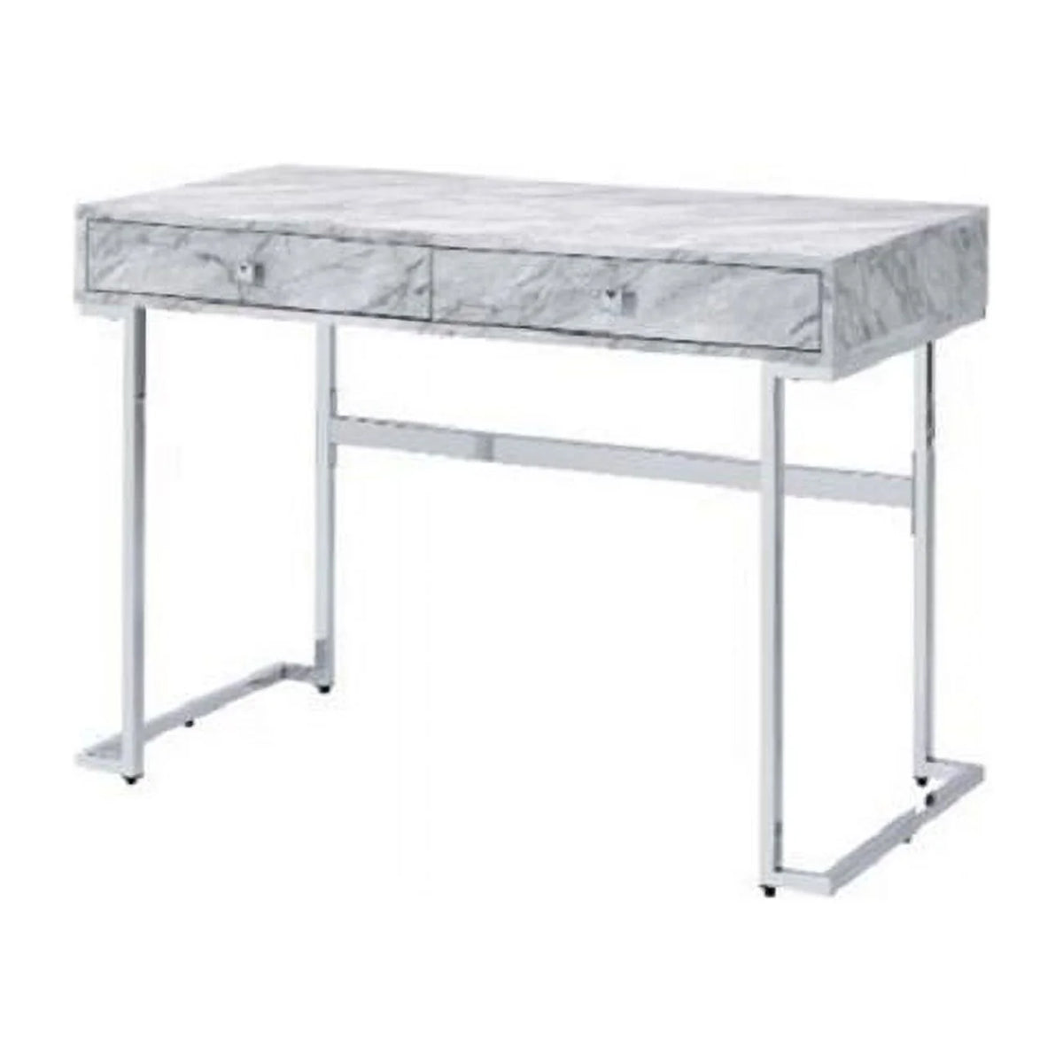 2 Drawer White Faux Marble Writing Desk G108