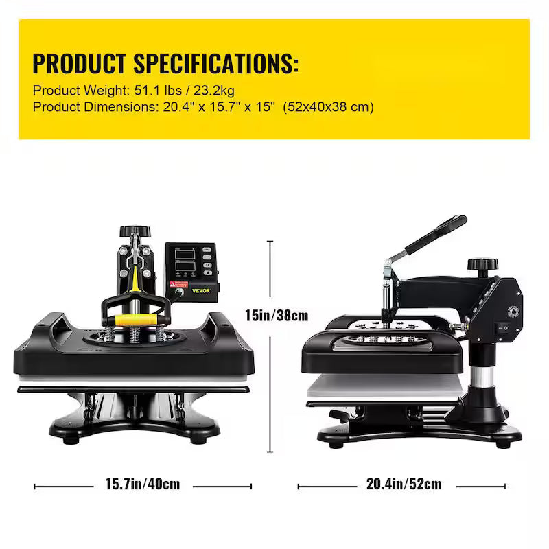 15 in. x 15 in. 5 in 1 Heat Press Machine Black I913100