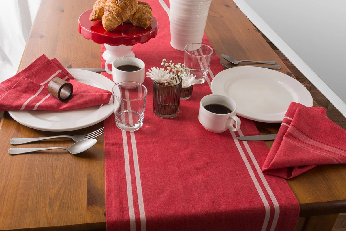 14" x 108" Red and White Chambray Table Runner G47645