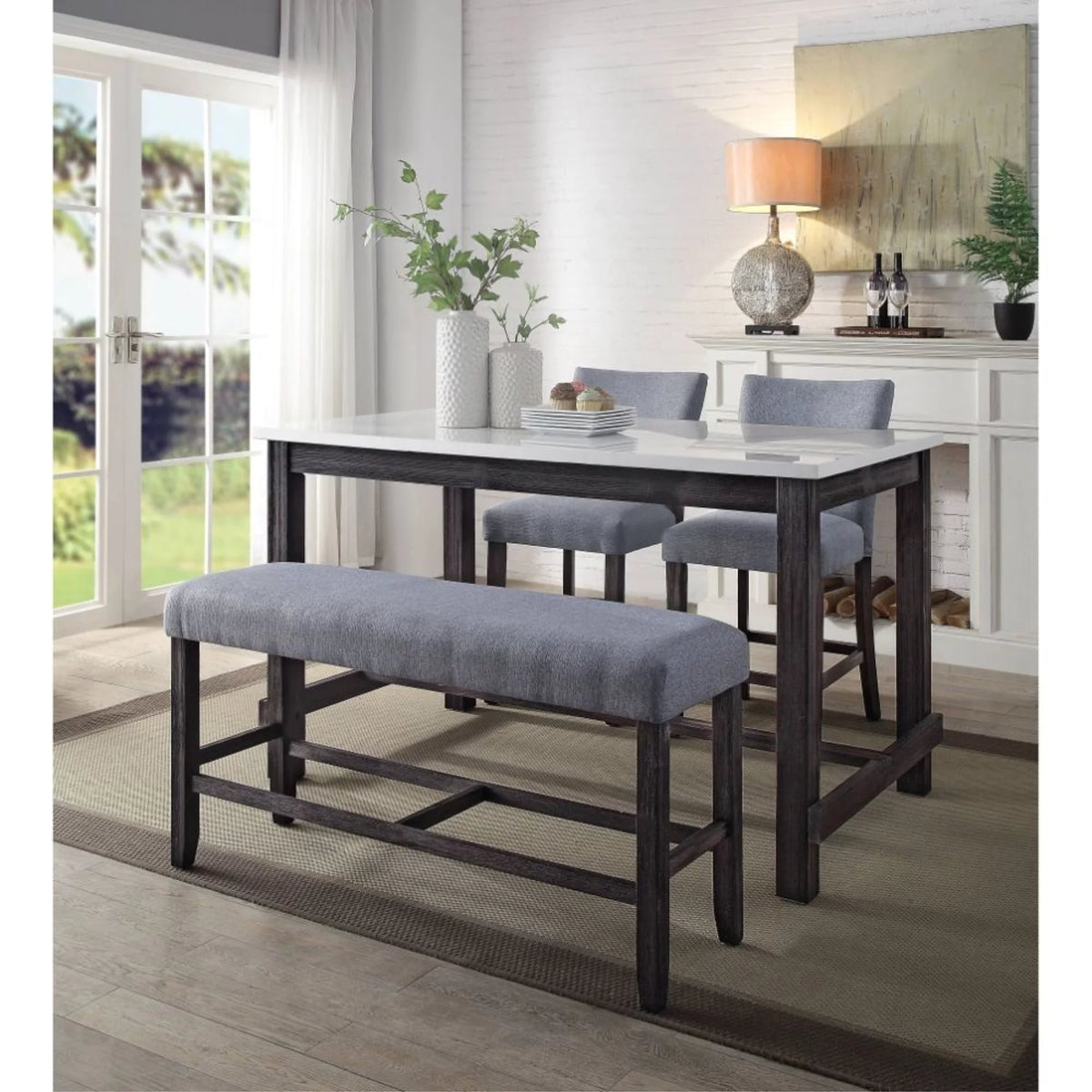 Counter Height Table Marble Weathered Espresso S55562