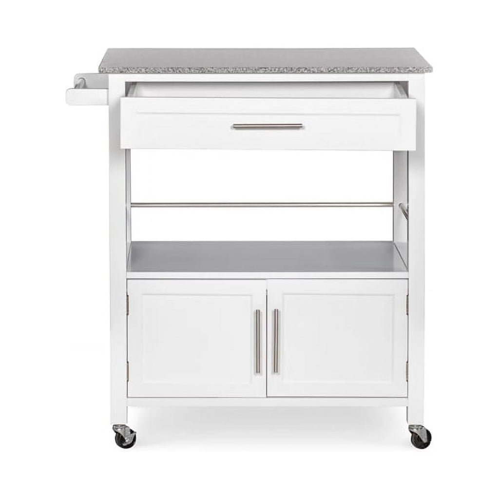 Wood Granite-Top Kitchen Cart in Bright White W852269