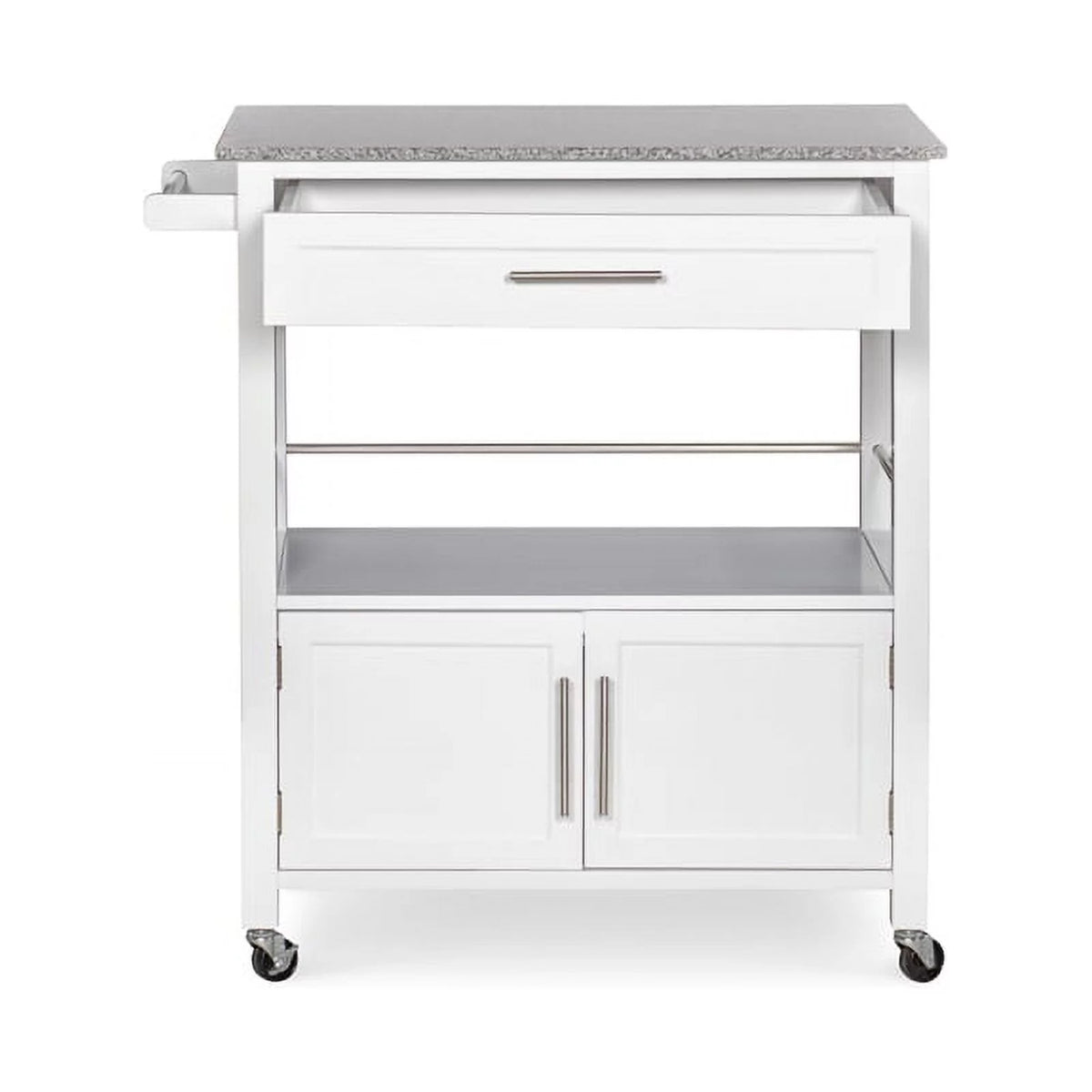 Wood Granite-Top Kitchen Cart in Bright White W852269